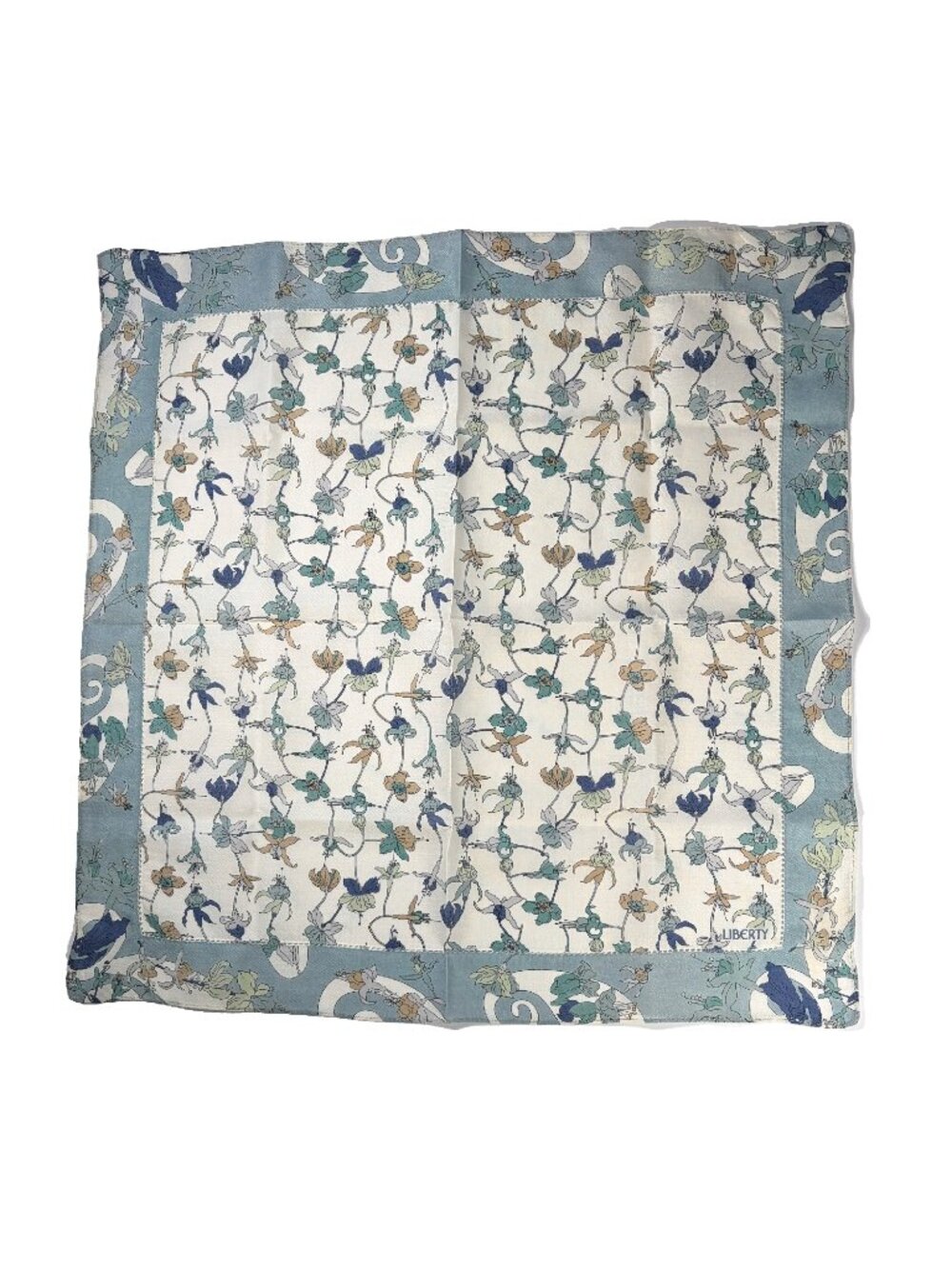 Liberty of London Cotton Floral Scarf Blue Ivory 20" - Picture 3 of 15